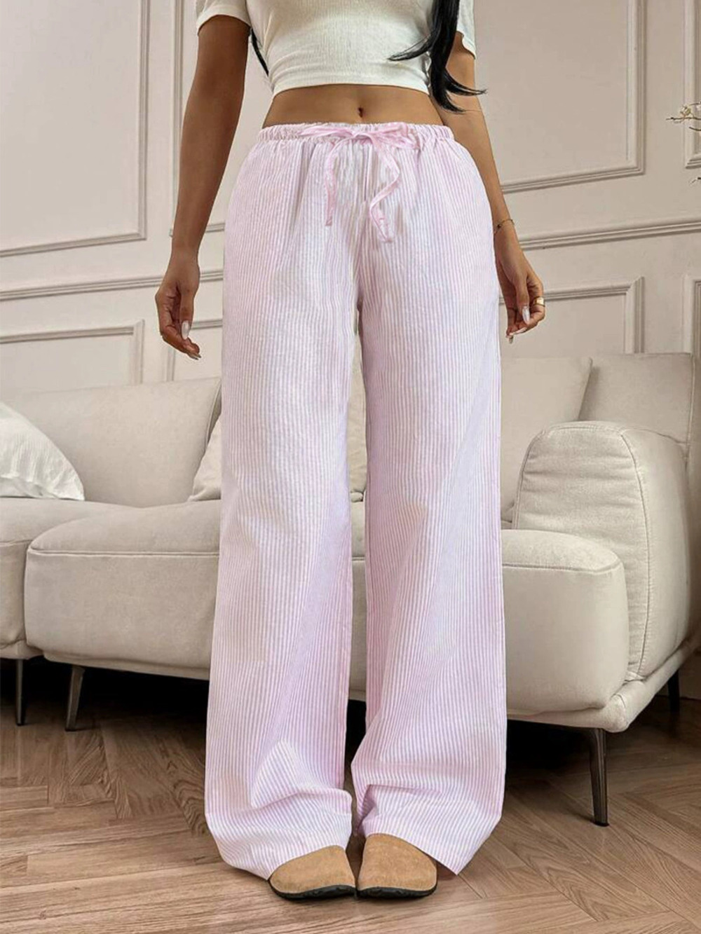 ZARA Summer Versatile Pink Wide Leg Casual Pants for Women